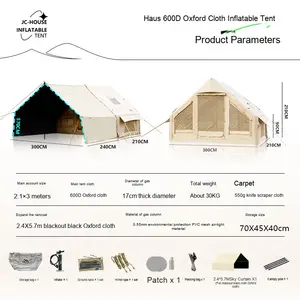 Jingcheng <span class=keywords><strong>Hauss</strong></span> 6.3 + 6.6 ㎡ Tente de camping gonflable imperméable en tissu Oxford 600D avec crête élargie et style tente plate - Product Image 4