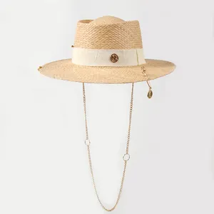 Nouvelle conception chaîne chapeau de paille femmes luxe mode Style chapeau de soleil extérieur prairie plage parasol chapeau de paille