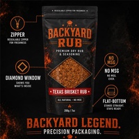 Sachets personnalisés imprimés pour épices, refermables avec fenêtre, noir mat et orange, pour emballage de poudre BBQ, marque Pitmaster, OEM, 100g, 200g, 400g