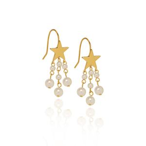 Pendientes de Aro de Acero Inoxidable Hechos a Mano con Estrella Pentagonal, Borla de Perlas y Diseño de Lluvia de Meteoros, de Moda para Fiestas - Product Image 1