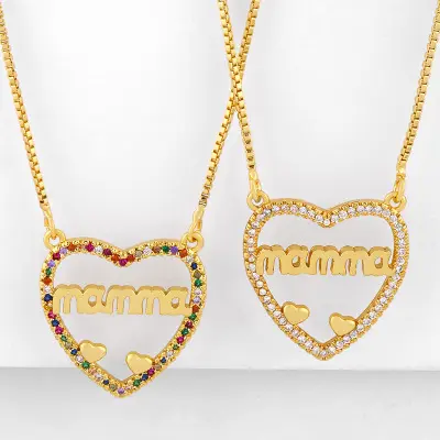Heart mama pendant women ladies 18k gold plated name plate necklace custom jewelry