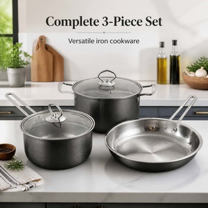 Nouvel ensemble de 3 casseroles en acier inoxydable de style coréen – Cadeau pratique : Combo de casseroles avec marmite à double poignée et casserole à lait à poignée unique - Product Image 1