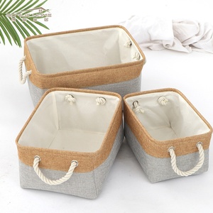 Grande boîte de rangement rectangulaire en fibres végétales, design moderne, poignées bicolores, pour ranger jouets, chaussures et sacs - Product Image 1
