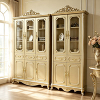 Bibliothèque de luxe européenne en bois massif sculpté à la main, vitrine dorée avec porte en verre, étagère pour livres, mobilier de bureau à domicile, vente en gros