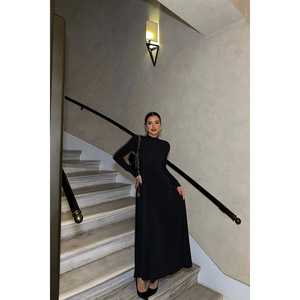 ชุดราตรีผ้าซาตินสีดำ คอสูง ทรงเอ็มไพร์ ปักลาย ทรงเอไลน์ กระโปรงบานทรงบอลกาวน์ สไตล์งานปาร์ตี้ มีไซส์ XS ถึง XL - Product Image 3