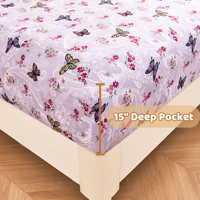 Ensemble de draps de lit en microfibre de haute qualité, 4 pièces, violet, motif papillon, avec taies d'oreiller