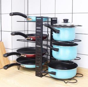 Pot Rack Organizers, Tiers Pots and Pans Organizer, Adjustable Pot Lid Holders & Pan Rack for Kitchen Counter and Cabinet