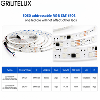 Conception de contrôle IC externe flexible pour bande LED RGB SM16703 SMD5050 DC24V 14.4W/m 10 Pixels/m PCB 10mm Isolation des défauts ODM UKCA