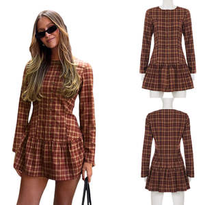 Vestido Estilo Preppy 2025, Dulce, Natural, Tejido, Transpirable, Ecológico, Falda Recta a Cuadros para Mujer, Estampado con Botones, Sexy, Lindo, OEM - Product Image 1