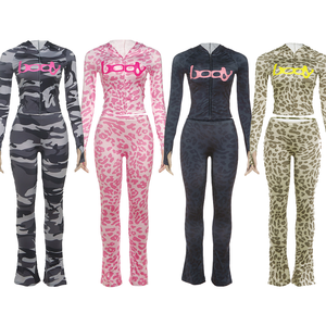 Conjuntos de Mujer con Estampado Abstracto, Sudadera con Cremallera y Pantalones Acampanados, Conjunto de Dos Piezas, Ropa de Mujer, Estilo Bodycon, Streetwear, Personalizado - Product Image 1