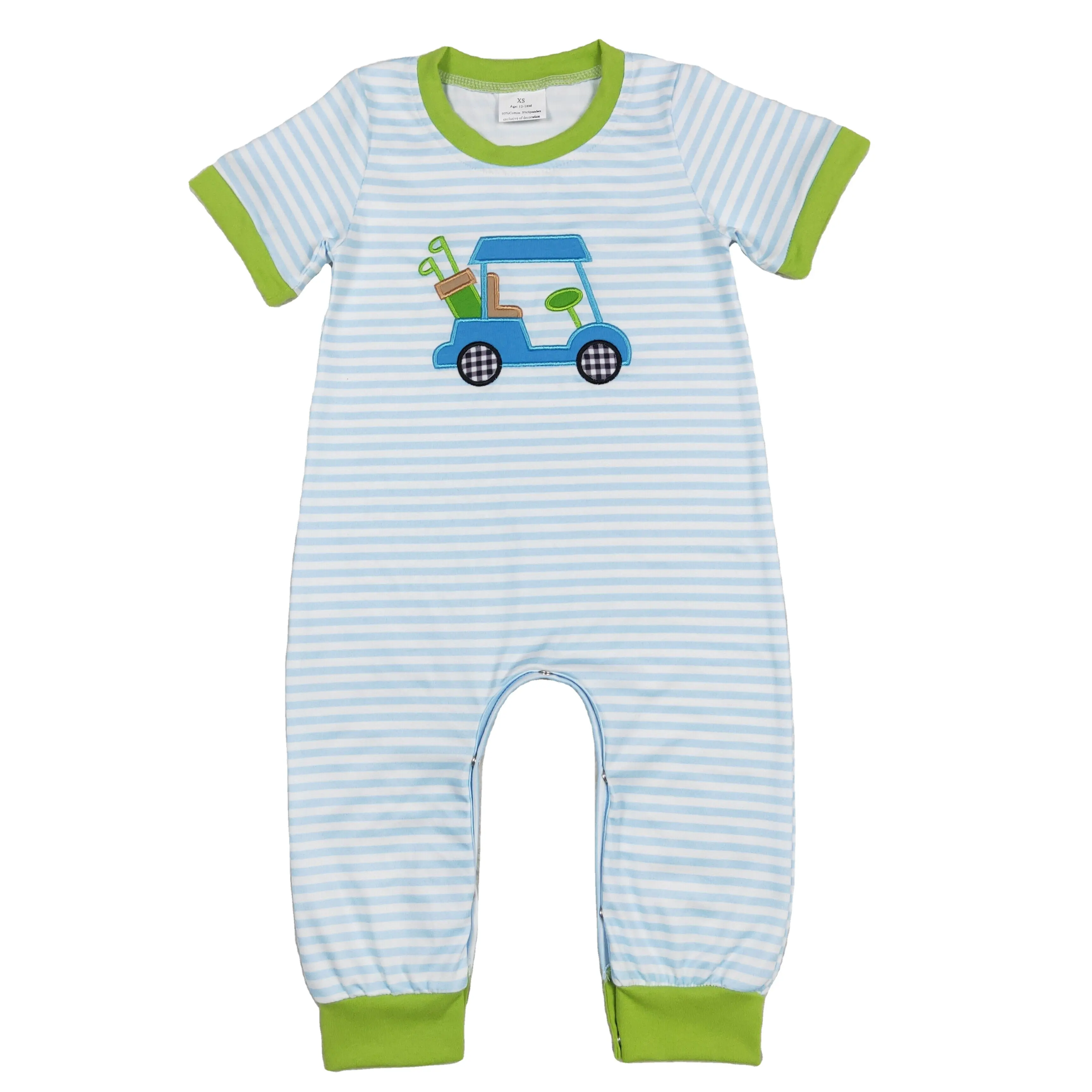 Bán Buôn Bé Rompers Thêu Golf Giỏ Hàng Màu Xanh Trắng Sọc Ren Màu Đỏ Romper Mùa Hè Cửa Hàng Quần Áo Trẻ Em Jumpsuit