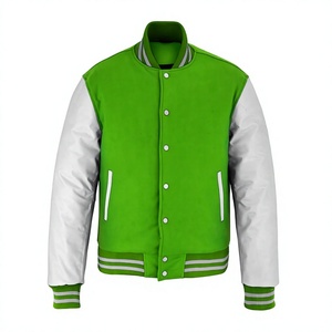 Veste de baseball personnalisée en cuir blanc avec manches en cuir vert pour homme, veste d'hiver universitaire personnalisée - Product Image 1