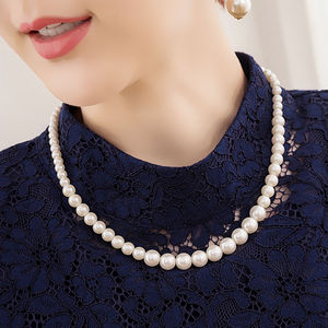 6-12mm ホワイト グラデーション 大粒 人工 模造貝殻 ラウンドパールネックレス - Product Image 6