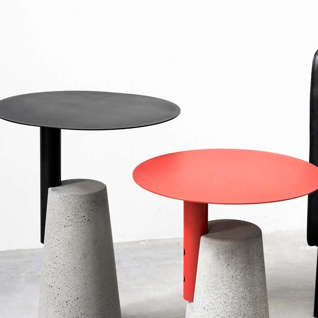 Adjustable round metal table top with concrete table base cement side end table concrete bedside table