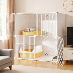 <span class=keywords><strong>Cage</strong></span> pour chat d'intérieur, armoire pour chat, petite villa pour chat avec grand espace libre, toilette intégrée, maison pour chat à deux étages - Product Image 1