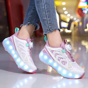 Chaussures à roulettes lumineuses pour enfants, en mesh, avec coque en plastique et lumières LED, baskets pour enfants - Product Image 2