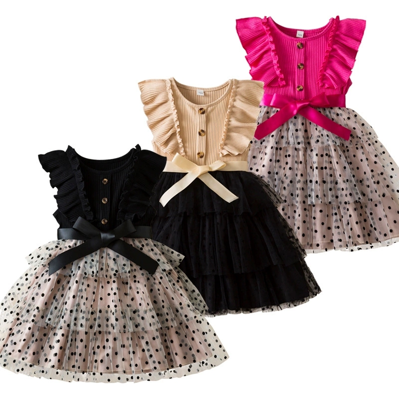 Black Pink Dress Child - Knee-Length Chiffon Girl Dress Black Pink Dress Child - Knee-Length Chiffon Girl Dress