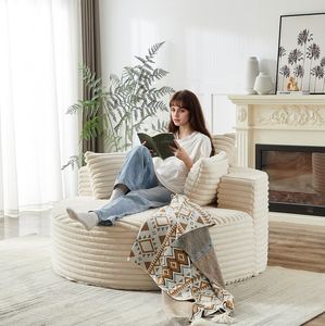 Corduroy Sponge Convertible Compression <b>Sofa</b> Set No Assembly Required Fluffy Modern Sleeper Chair for Living Room Bedroom - Product Image 1