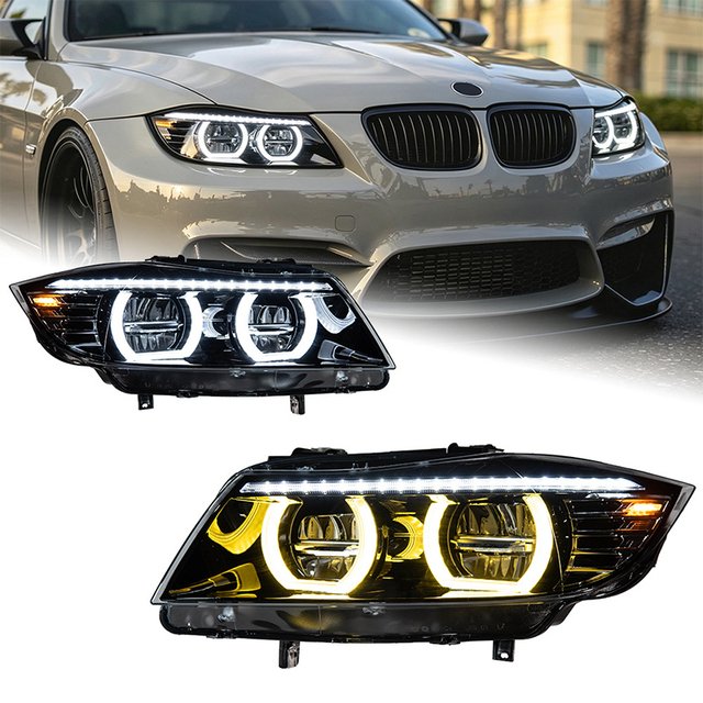 For BMW 3 Series E90 2009-2012 M5 Style LED Headlight Assembly Upgrade with Dual-Color Angel Eyes