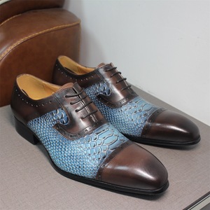 Chaussures en cuir pour hommes à motif <span class=keywords><strong>serpent</strong></span>, bout pointu, colorées, pour affaires et décontracté, en cuir véritable sculpté - Product Image 3