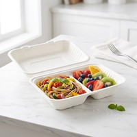 Bagasse afhaallocatie doosje 9x6 inch, natuurlijke kleur, ongebleekt, wegwerp lunchbox, restaurant catering benodigdheden