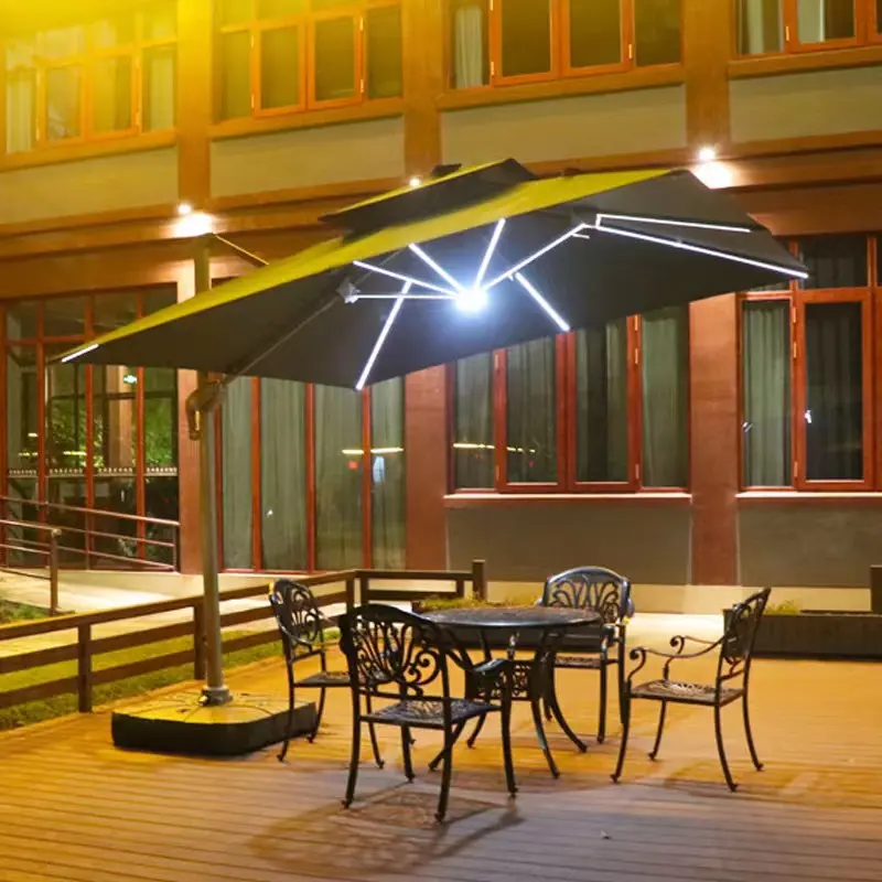 Sun umbrella and umbrella base courtyard hydraulic fully automatic function solar LED with light Roman umbrella