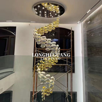 Lustre en verre artistique doré fait main, design minimaliste, hauteur réglable, ovale, long, LED, pour hall d'hôtel, villa, taille moyenne