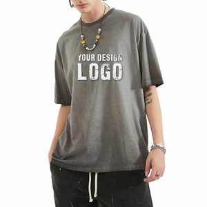 T-shirt pour homme Street Hip Hop Vintage Distressed Gradient Color, mode américaine, manches courtes, épaules tombantes, surdimensionné - Product Image 2