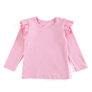 Maglietta Estiva per Bambina in 100% Cotone Pettinato, Manica Corta, Tinta Unita con Volant - Product Image 3
