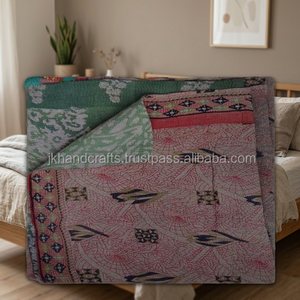 Sari Indio Tradicional Hecho a Mano, Vintage, de Algodón, Acolchado Estilo Bengali Kantha - Product Image 2