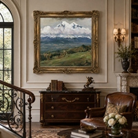 Pintura al Óleo de Paisaje Nevado, Arte de Pared con Marco Dorado Vintage de Valle Alpino para Decoración de Hotel, Villa, Estudio, Sala de Estar