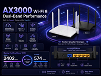 Routeur AX3000, routeur sans fil double bande 3000 Mbps, 2,4 GHz 5 GHz 802.11ax pour la maison, le bureau, WiFi 6