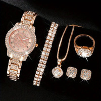 Cadeau de Saint Valentin 6PCS Set Femmes Luxe Mode Quartz Montre Collier Bijoux Set Montres-Bracelets Robe Horloge Set Montre Femme
