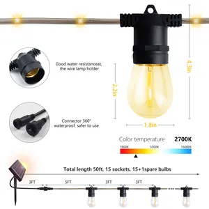 Decoração de casamento e festa de natal, 15 lâmpadas, 15m, 137 luzes LED para decoração de fadas, com energia solar, para uso ao ar livre