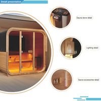 Cabina de Sauna Eléctrica de Lujo para Exteriores SR1C002 para 5-6 Personas, Construcción de Madera de Hemlock, Vidrio Templado Marrón, Control por Computadora