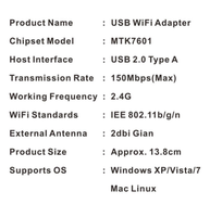 Carte réseau sans fil USB MT7601, récepteur de signal WiFi 150M, adaptateur DVB-T2, décodeur, IPTV
