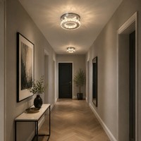 Plafonnier LED rond pour couloir, balcon, entrée, style moderne et simple, avec éléments en cristal