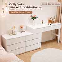 Coiffeuse en bois style crème, minimaliste et moderne, pour chambre à coucher, avec petite commode intégrée et comptoir