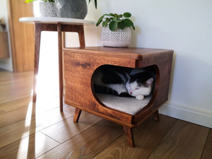 Litière pour chat en bois rustique, style table - Product Image 2