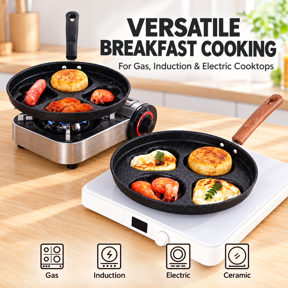 Black Breakfast Cooker Pan for Eggs Pancakes Bacon 4 Cup Nonstick Egg ...