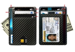 Trending Slim RFID Bloqueio Cartão De Crédito Titular Fibra De Carbono Couro Frente Bolso Carteira para Homens Mulheres Meninas - Product Image 3