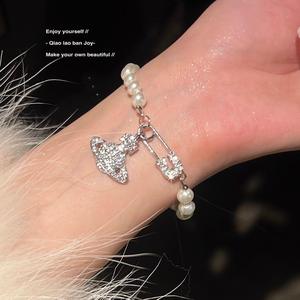 Pulsera Empress Dowager Saturno con Perlas y Diamantes, Diseño Vintage, Chapado en Plata S925, Joyería de Lujo Ligero, Nueva Llegada - Product Image 2