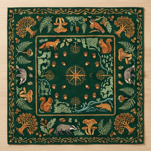 Pañuelo unisex verde cuadrado de poliéster con estampado de animales del bosque, bandana informal para usar en las cuatro estaciones - Product Image 1