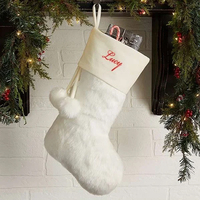 Chaussettes de Noël de luxe écologiques en gros, personnalisables, en toile vierge, chaussettes de Père Noël en fausse fourrure pour broderie