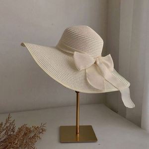 Outdoor Handmade Foldable Wide Brim <b>Straw</b> Sun Beach <b>Hat</b> Summer Beach Big Floppy <b>Straw</b> <b>Hats</b> With Bow - Product Image 3