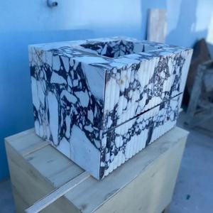 Calacatta Viola bergalur marmer <span class=keywords><strong>Vanity</strong></span> dengan laci batu alam mewah konsol kamar mandi desain Modern elegan - Product Image 6