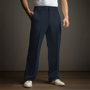 <span class=keywords><strong>Pantaloni</strong></span> <span class=keywords><strong>Eleganti</strong></span> da Uomo in Tessuto Waffle, Vestibilità Morbida e Dritta, per Business, Cerimonie e Vacanze - Product Image 3