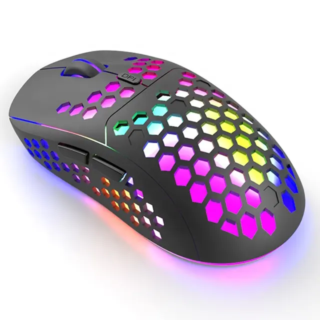 China OEM Hot Sale Lightweight Ergonomic Honeycomb RGB Optical USB Rechargeable 2.4GHz Wireless Gaming Mouse For Gamer