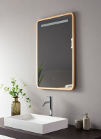 Disesuaikan desain Modern Smart kamar mandi cermin LED Bluetooth jam Digital Sensor Switch Makeup Salon Hotel ruang tamu