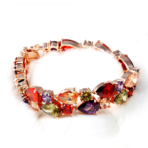 Braccialetti con Catena in <span class=keywords><strong>Ametista</strong></span> Placcati <span class=keywords><strong>Oro</strong></span> Stile Bohémien con Zirconi Multicolore <span class=keywords><strong>e</strong></span> Pietra Portafortuna - Product Image 3